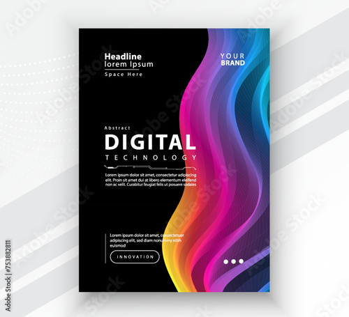 Poster brochure cover banner presentation layout template, Technology digital futuristic internet network connection black background, Abstract cyber future tech communication, Ai big data science 3d