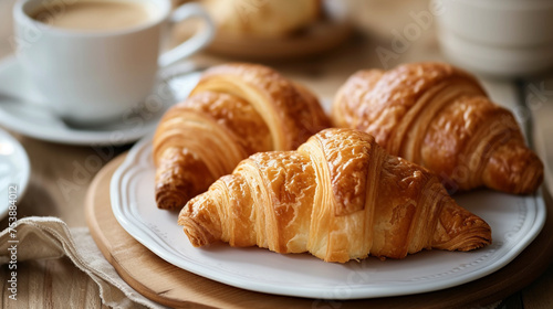 French cuisine Croissants, with Cup of hot coffee