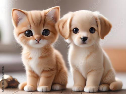 cute puppy with kitten