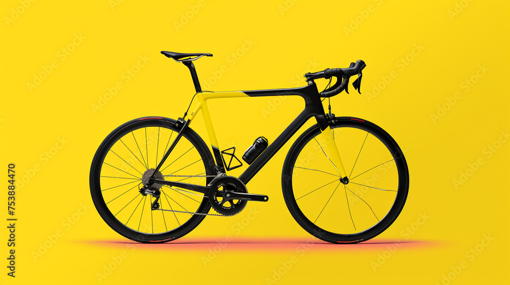 A red bike in striking yellow background