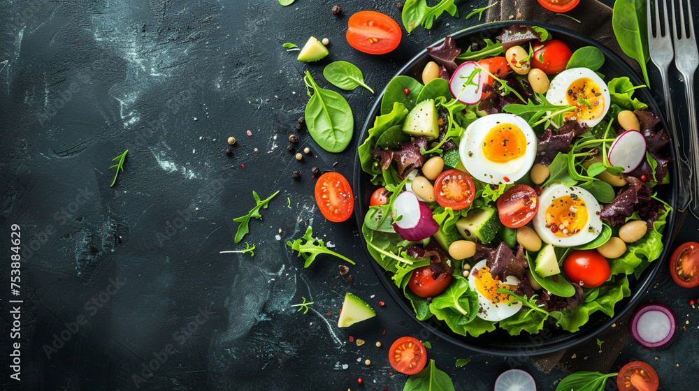 French cuisine Salade Niçoise, with copy space French cuisine Salade Niçoise, with copy space