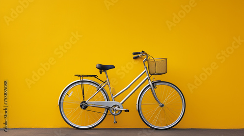 a black bicycle over yellow wall background photo