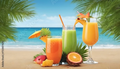 cocktail on the beach palm beach summer tropical background 