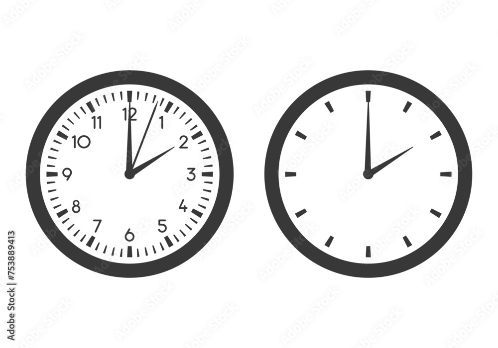 Clock set. Flat vector illustration. White background. Clock set. Flat vector illustration. White background.