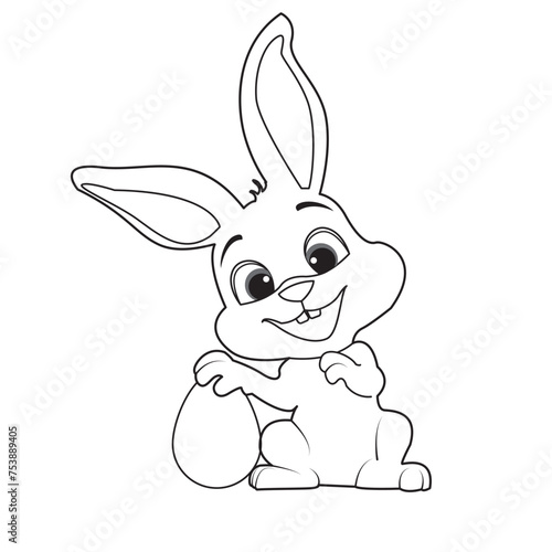Cute bunny rabbit outline sketch with egg vector illustration. ester day especial Minimal bunny line art doodle in poses.