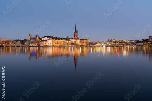 Stockholm Gamla Stan Night Evening Photo, old town reflection © Andrii