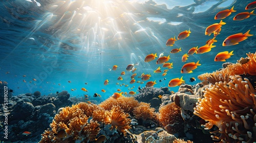 Fototapeta Naklejka Na Ścianę i Meble -  Biodegradable sunscreen to protect coral reefs