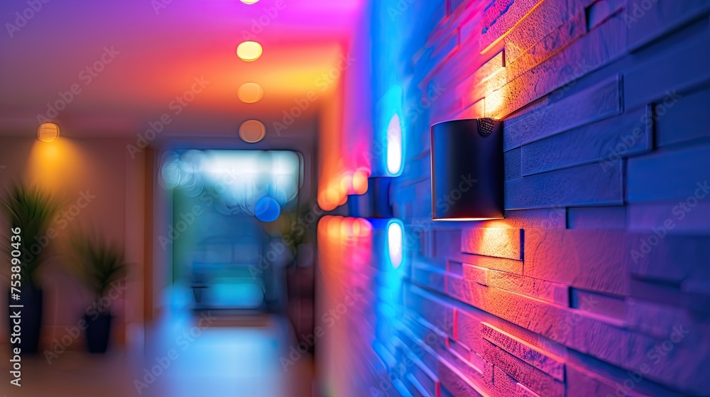 Fototapeta premium Color photo of a smart home lighting system with customizable colors and brightness
