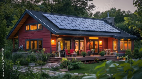 Color photo of a smart home solar panel system generating renewable energy photo