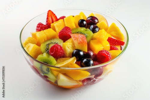 A bowl of fruit salad with a variety of fruits including kiwi  strawberries