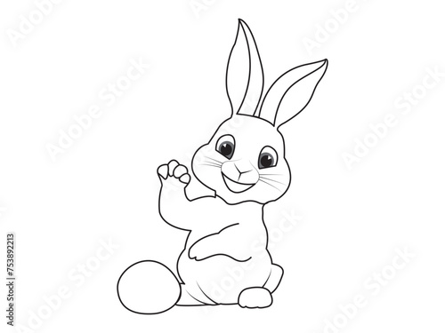Cute bunny rabbit outline sketch with egg vector illustration. ester day especial Minimal bunny line art doodle in poses.
