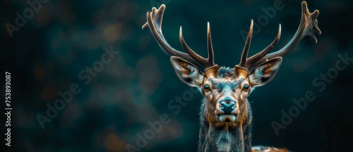  a close - up of a deer's head with antlers on it's antlers and a blurry background.