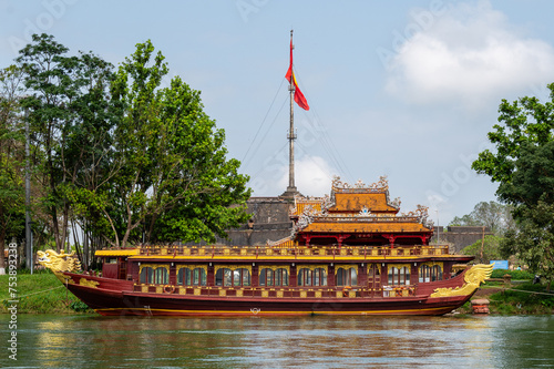 Dragon Boat and Temple in Hue is also known as Nghinh Luong Dinh, located along the northern bank of the Perfume River. photo