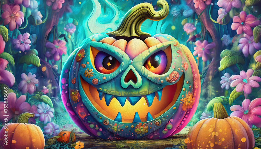 Halloween pumpkin with a mischievous expression,