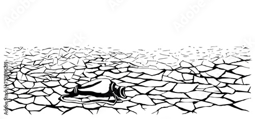 An empty waterskin lies on the ground. Vector drawing
