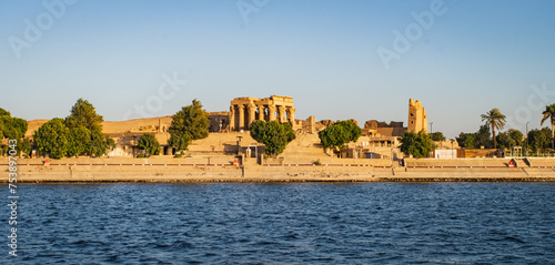  small temple of Kom Ombo along the the Nile River  dedicated to two gods: Horus and Sobek, the crocodile god
