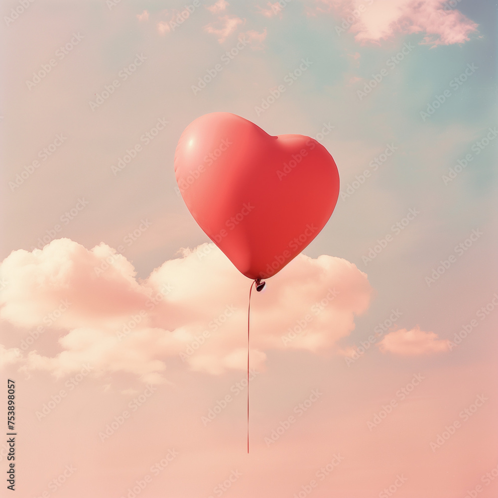 heart shaped balloon in sky.Minimal creative emotional and invironment concept.Copy space.Generative AI