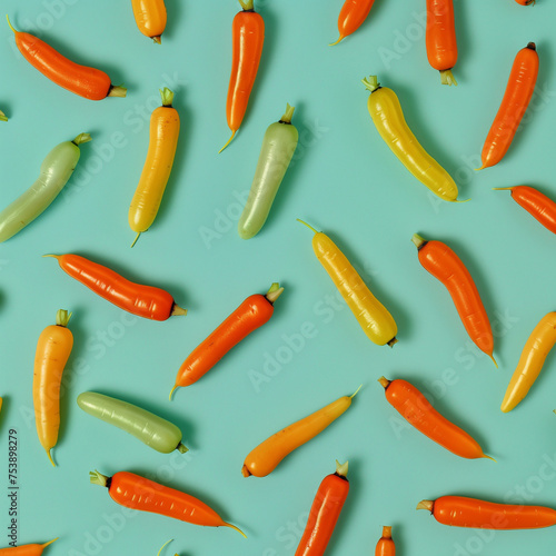 seamless pattern with colorful mini carrots.Minimal creative Easter food concept.Copy space,top view,Flat lay.Generative AI