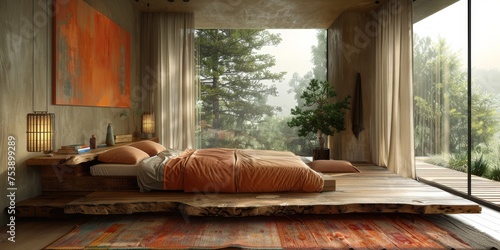 Mock up bright bedroom with a comfortable large bed and a bright stylish background  3d rendering