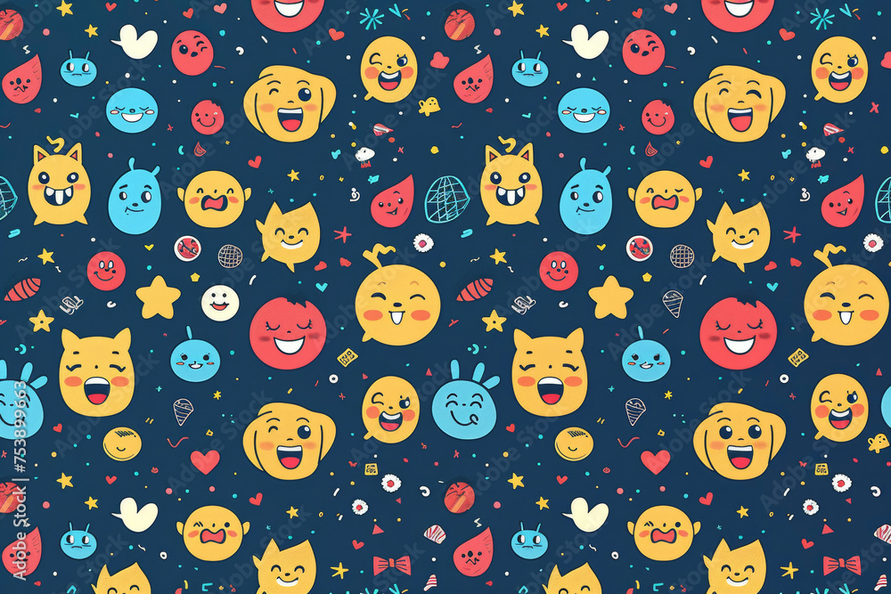 A pattern of emojis with faces, expressions, and icons A pattern of emojis with faces, expressions, and icons