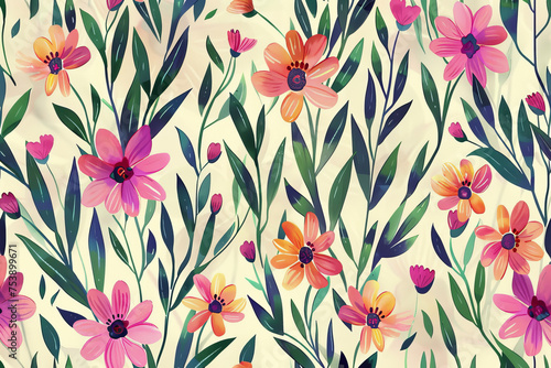 A pattern of flowers with petals, stems, and leaves