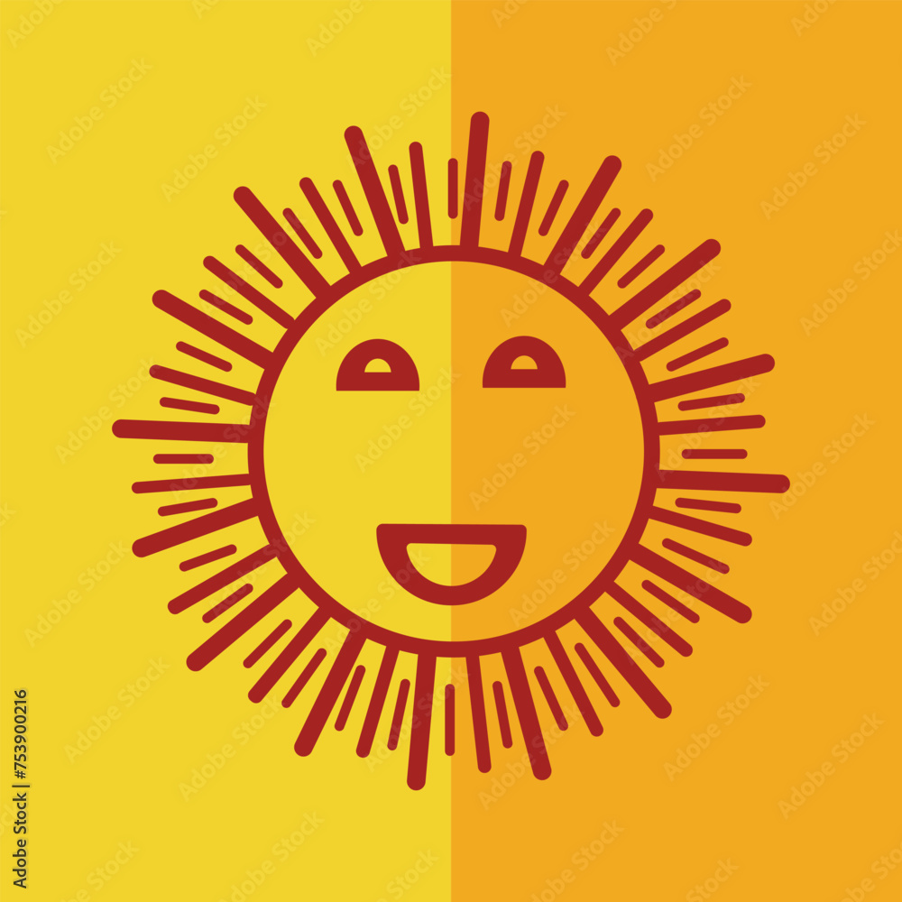 Big sun with a smile on a yellow background in flat style Big sun with a smile on a yellow background in flat style