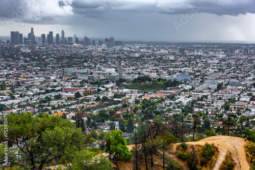 Dramatic Dawn: 4K Ultra HD Image of Stormy Los Angeles Viewed from Hollywood