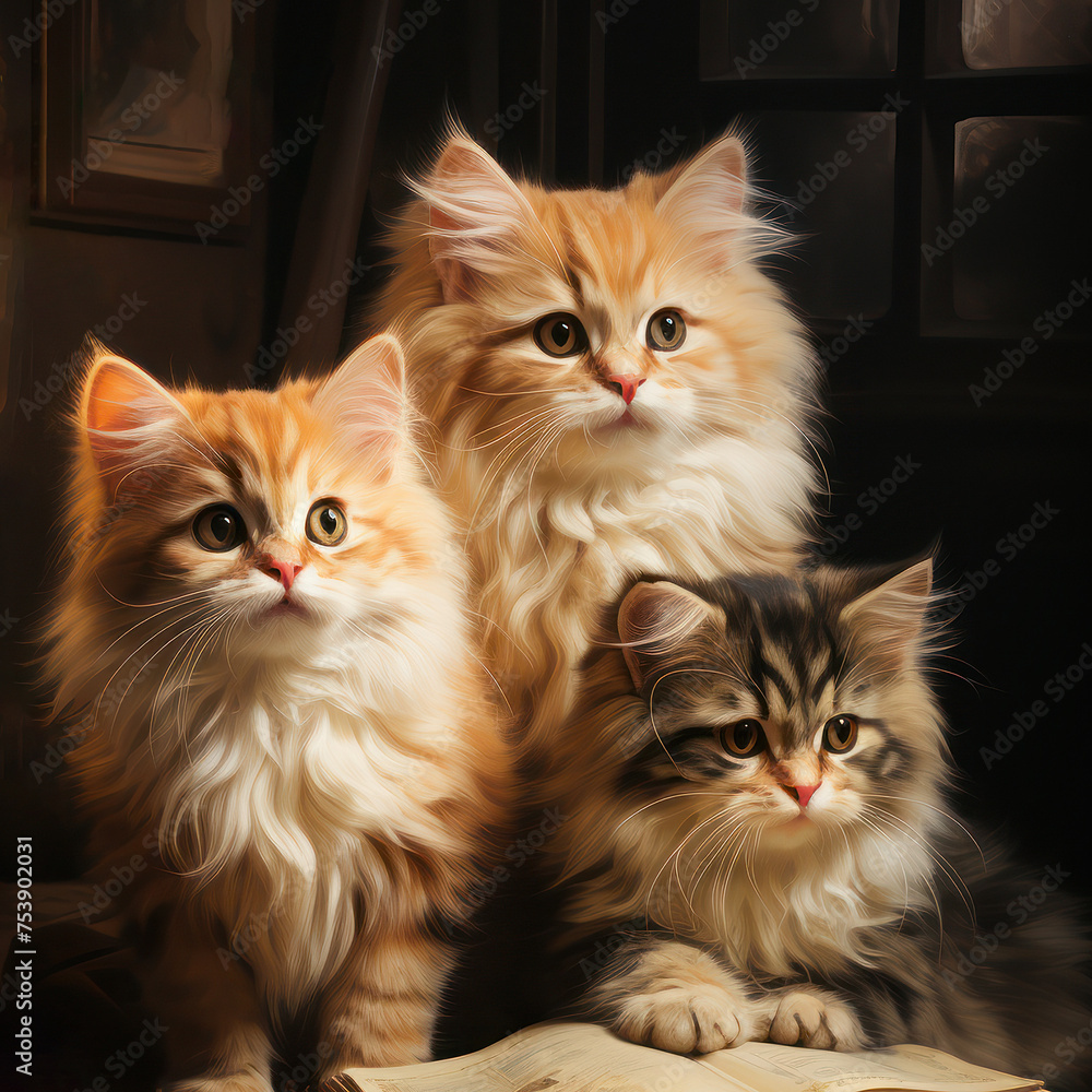 Three kittens posing with an artistic touch Three kittens posing with an artistic touch