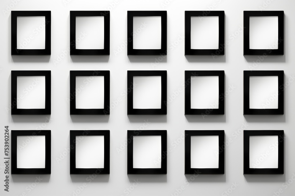 fifteen black frames on a white background with copy space mockup, for graphic resources fifteen black frames on a white background with copy space mockup, for graphic resources