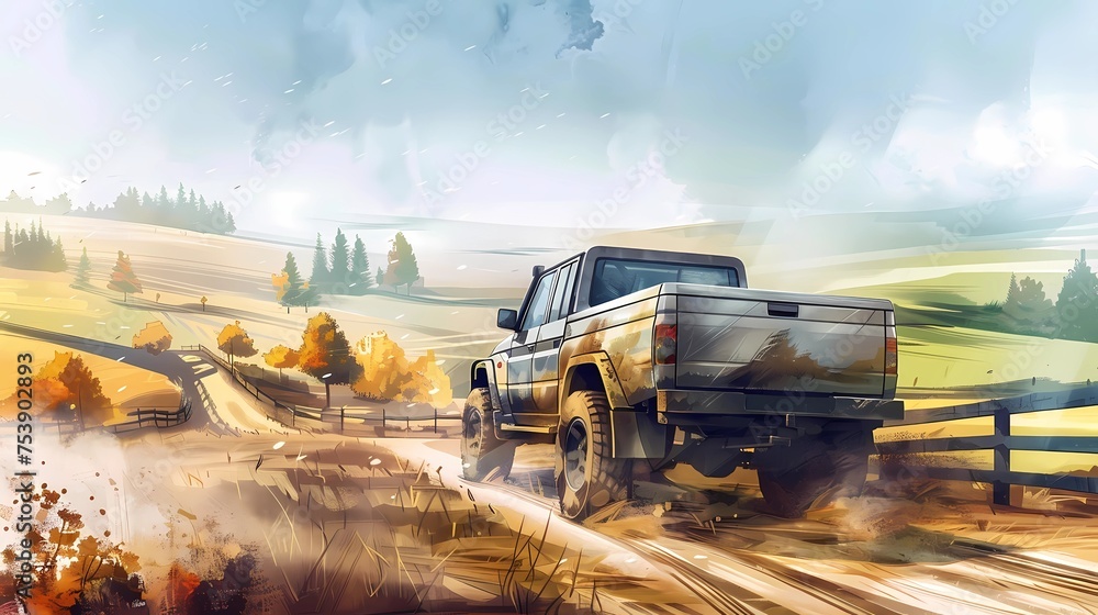 off-road car, country music background, road trip, off-road car, country music background, road trip,