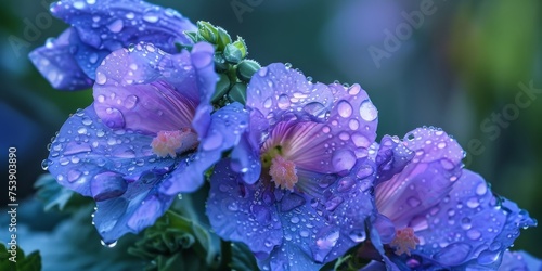 A beautiful bouquet of purple flowers with droplets of water on them