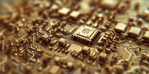 A close up of a circuit board with many small components