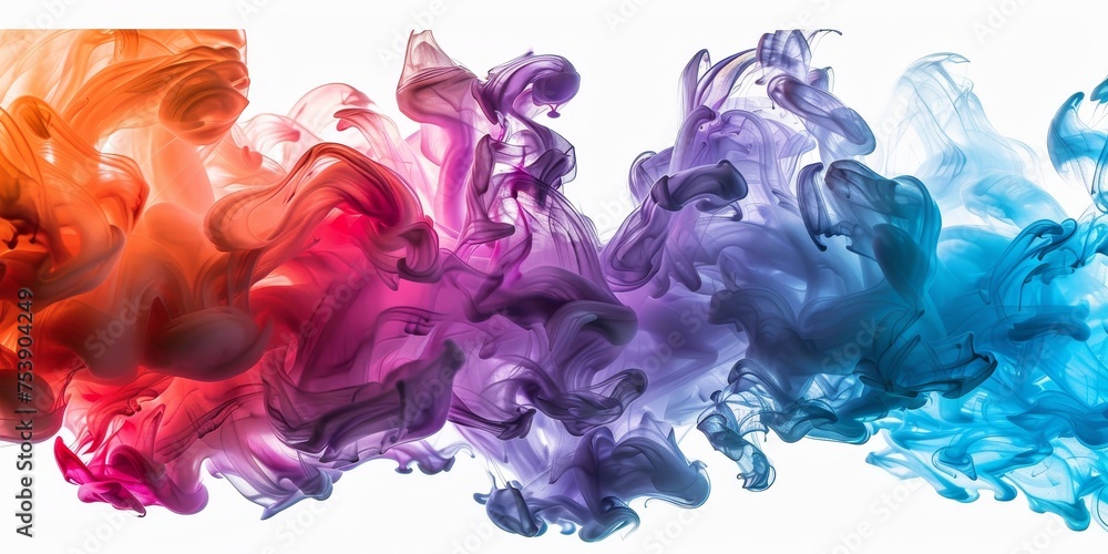 The image is a colorful, abstract painting of smoke with a white background