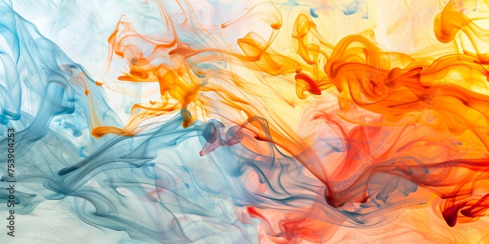 A colorful painting of smoke with blue and orange flames