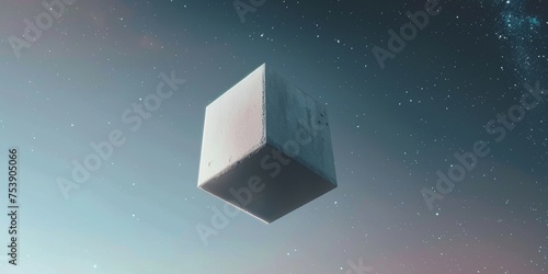 A cube is floating in space above a starry sky