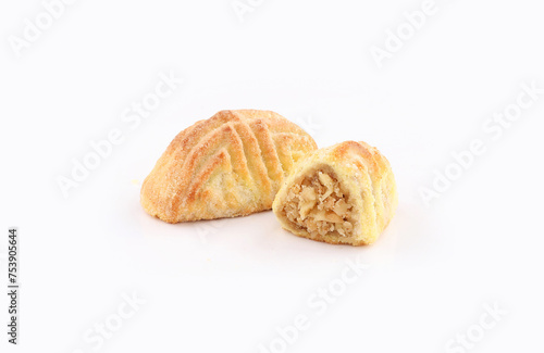 arabic oriental cookies nut maamoul on white background photo