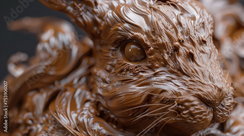 Chocolate Artistry: Close-Up Shot of Carved Rabbit
