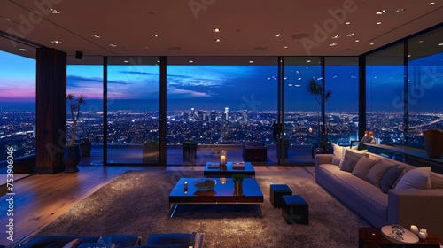 Luxury apartment with views of downtown Los Angeles at night in high resolution and high quality. housing concept, apartment, city, Los Angeles © Marco