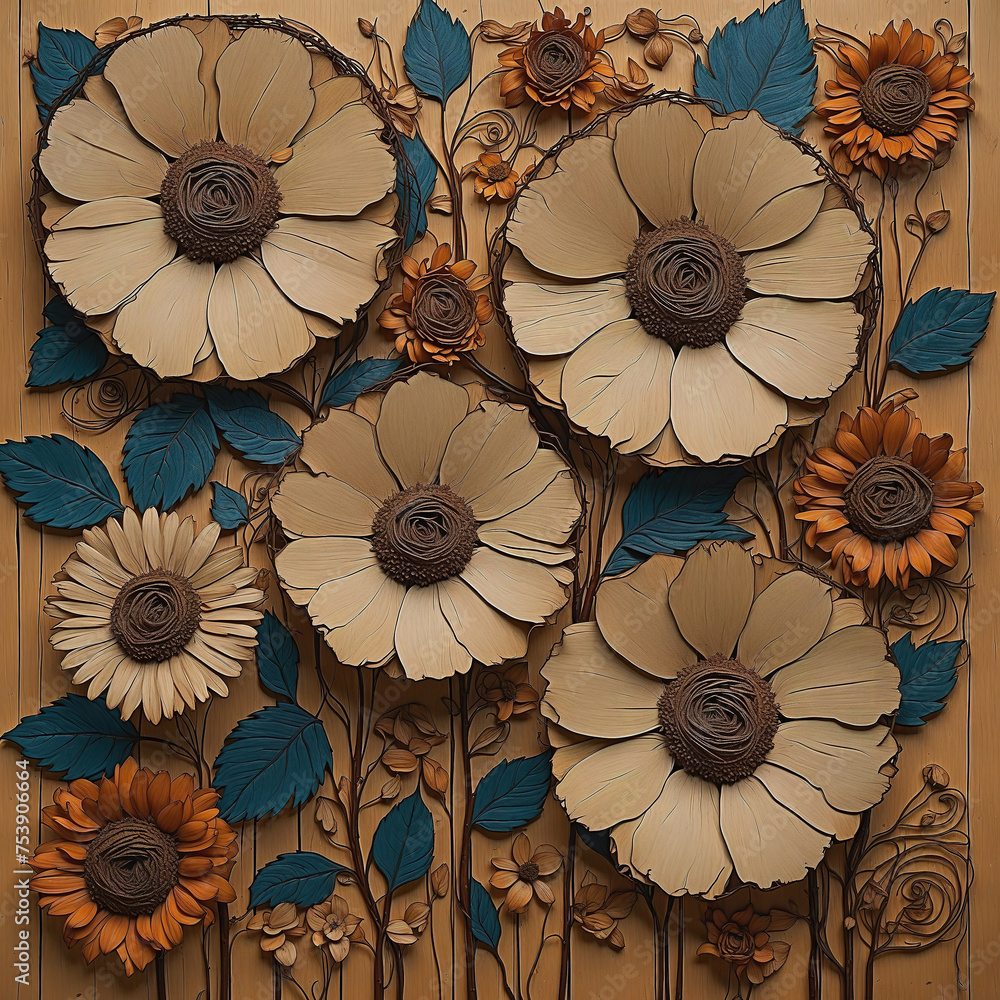 Obraz premium Colorful Flowers Canvas T-shirt Printable 3D Illustration 