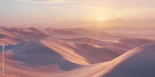 A desert landscape with a sun setting in the background © kiimoshi