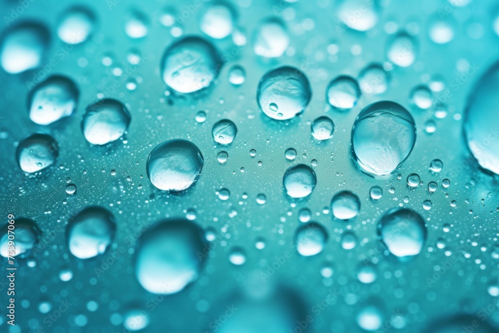 water drops texture and liquid background light turquoise blue color