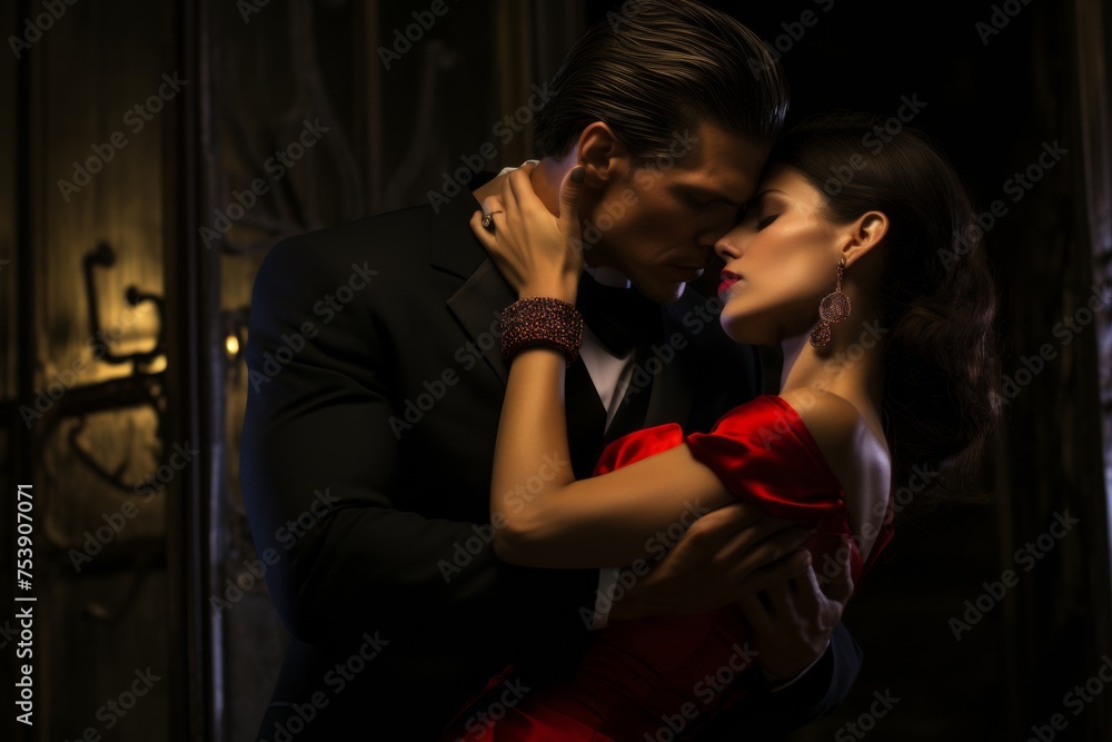 passionate professional tango dancers closeup. Couple at dance class. 