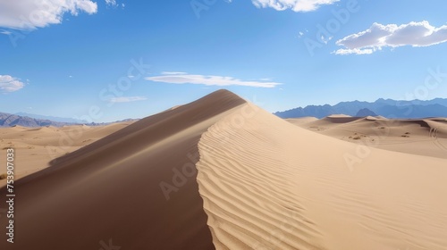 sand dunes in the desert, blue sky 