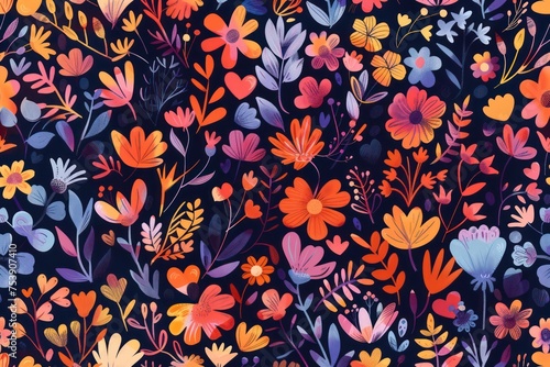 floral pattern colorful flower vector abstract background for print with hearts