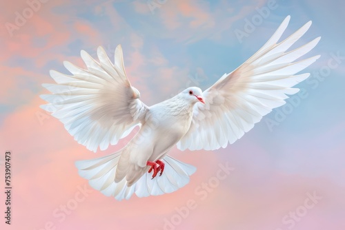 white dove in flight with wings spread open white dove © AAA