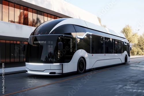 this white bus has futuristic design in the front