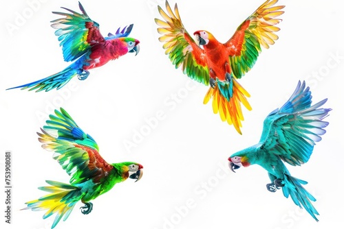 different colors of parrots flying © AAA