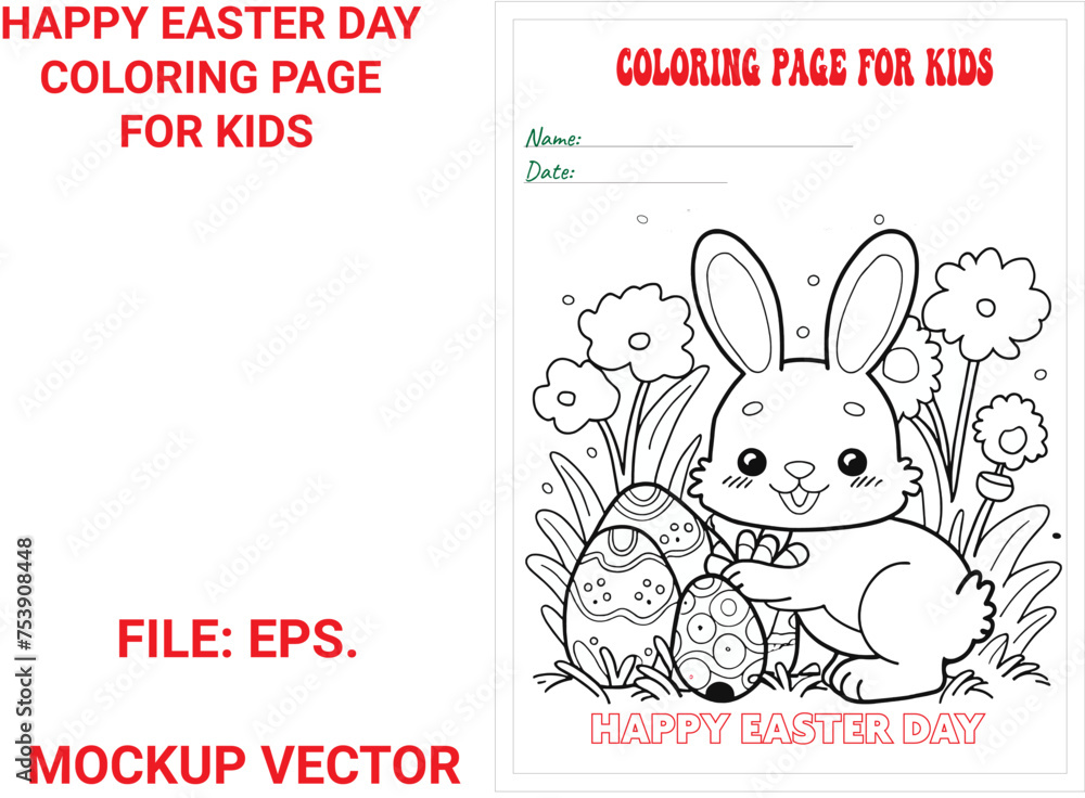 Fototapeta premium HAPPY EASTER DAY COLORING PAGE FOR KIDS 4. KIDS WILL COLOR THE PAGE WITH GREAT FUN, IT CAN ALSO BE USED FOR THEIR BRAINSTORMING.. THEY WILL KEEP BUSY. to color.