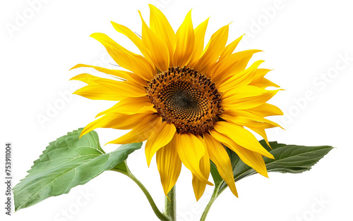 Yellow Sunflower in Full Bloom Isolated on Transparent Background PNG.