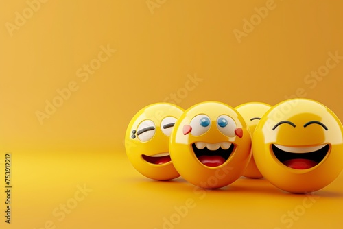 Group of Yellow Emoji Balls With Drawn Faces